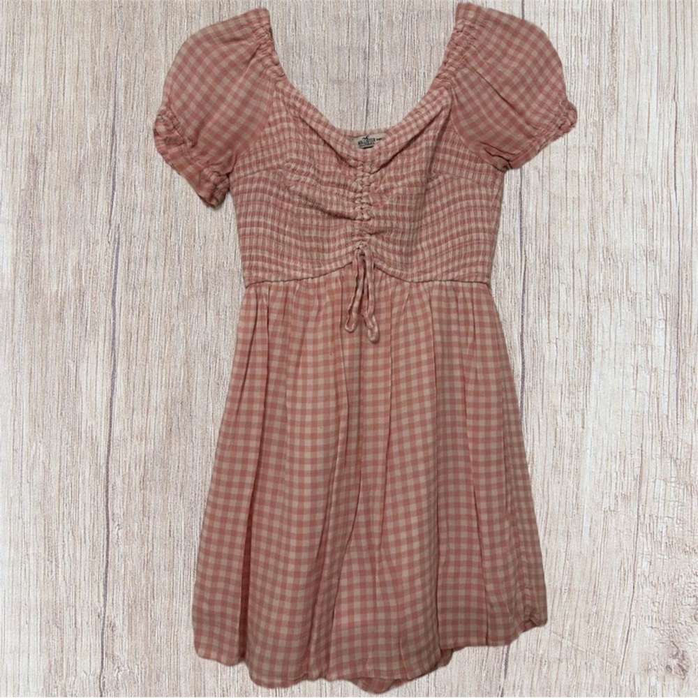 Hollister Pink and White Gingham Romper